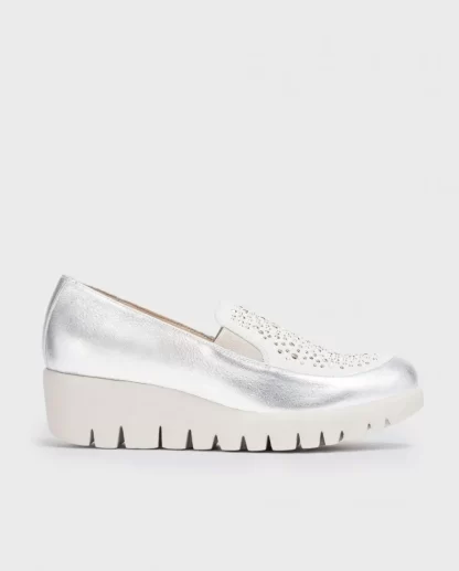 Wonders Mocasin Diamant Metalizado En Pala Plata/Blan Clearance